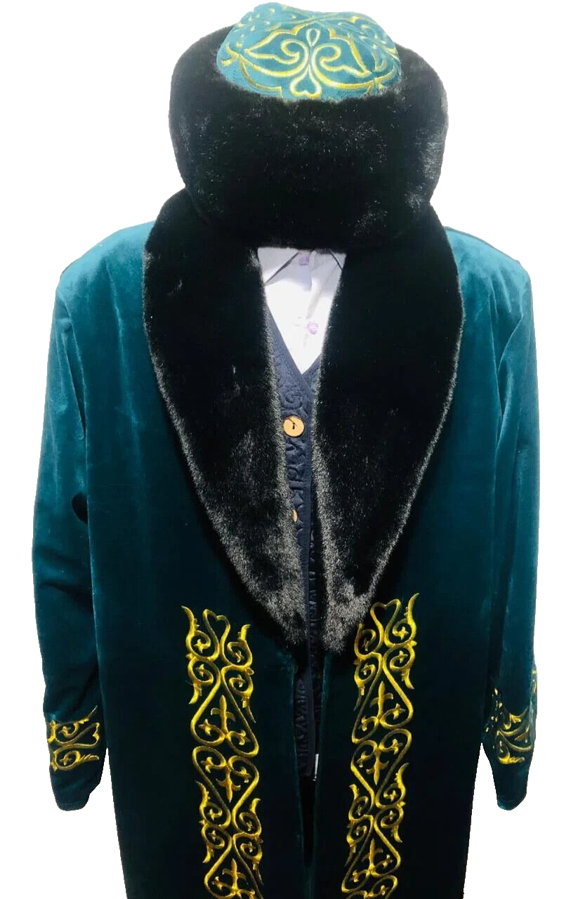 Shapan Chapan Kazakh Ethnic Luxury Jacket Set Turquoise XXL