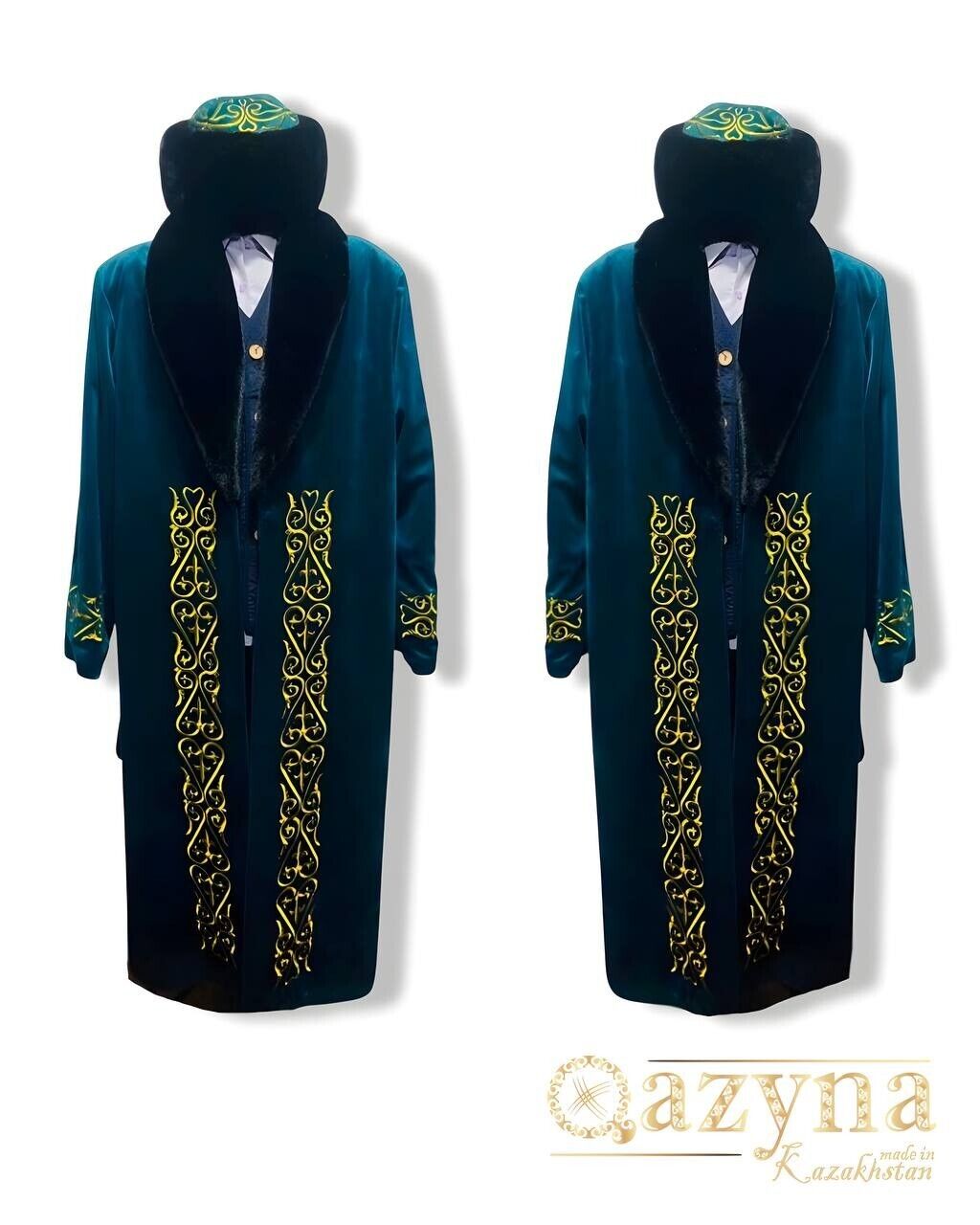 Shapan Chapan Kazakh Ethnic Luxury Jacket Set Turquoise XXXL