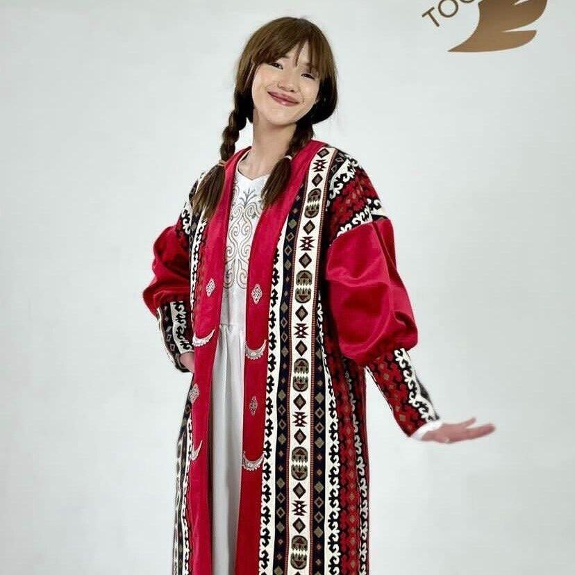 Women's Shapan Dress Shirt Ethno Kazakh Red