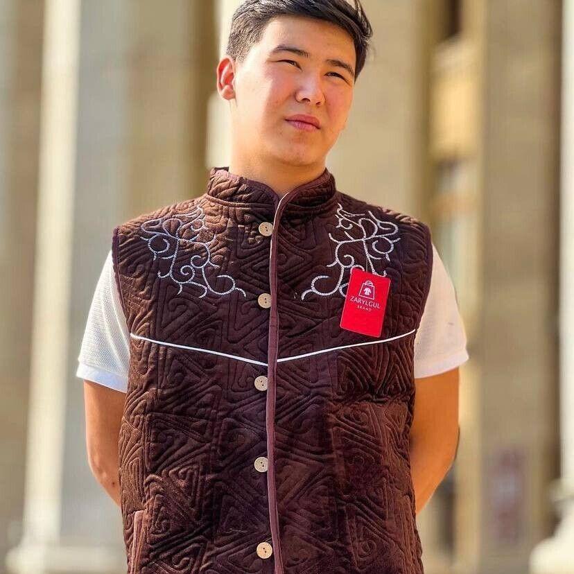 Shapan Kamzol Kazakh Mongol Vest Ethnic Luxury  XXL Brown