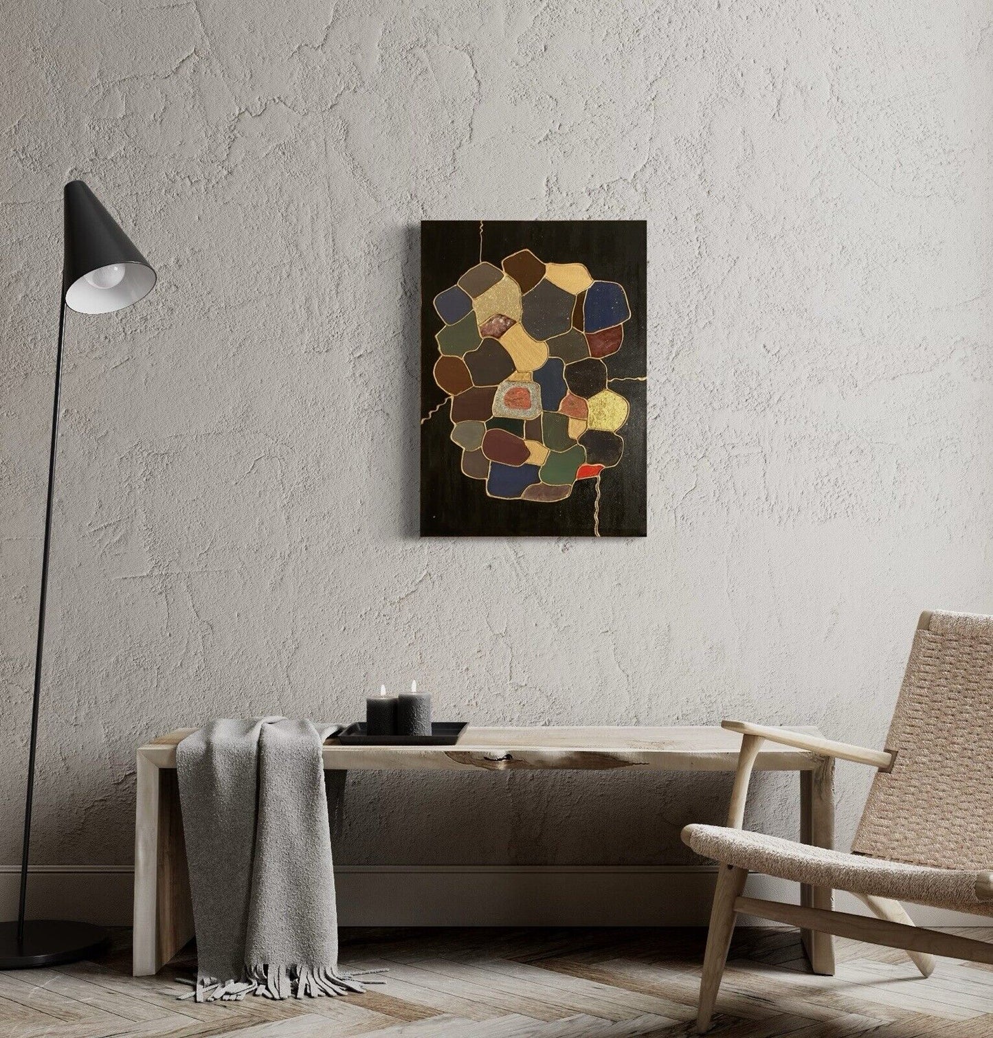 Painting Abstract Acrylic 3D Effect Black & Multicolor Canvas