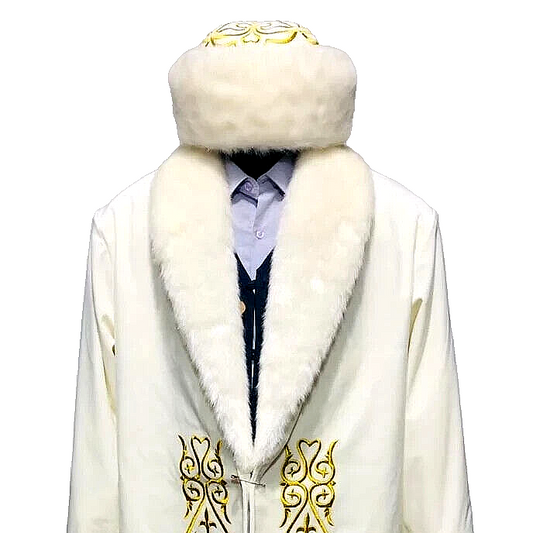 Shapan Chapan Kazakh Mongol Ethnic Luxury Jacket (size Standard) White