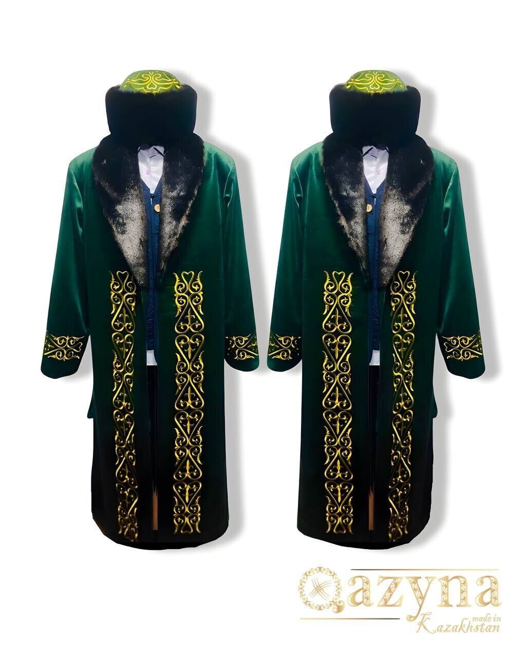 Shapan Chapan Kazakh Luxury Jacket Set Blue and Green XXL