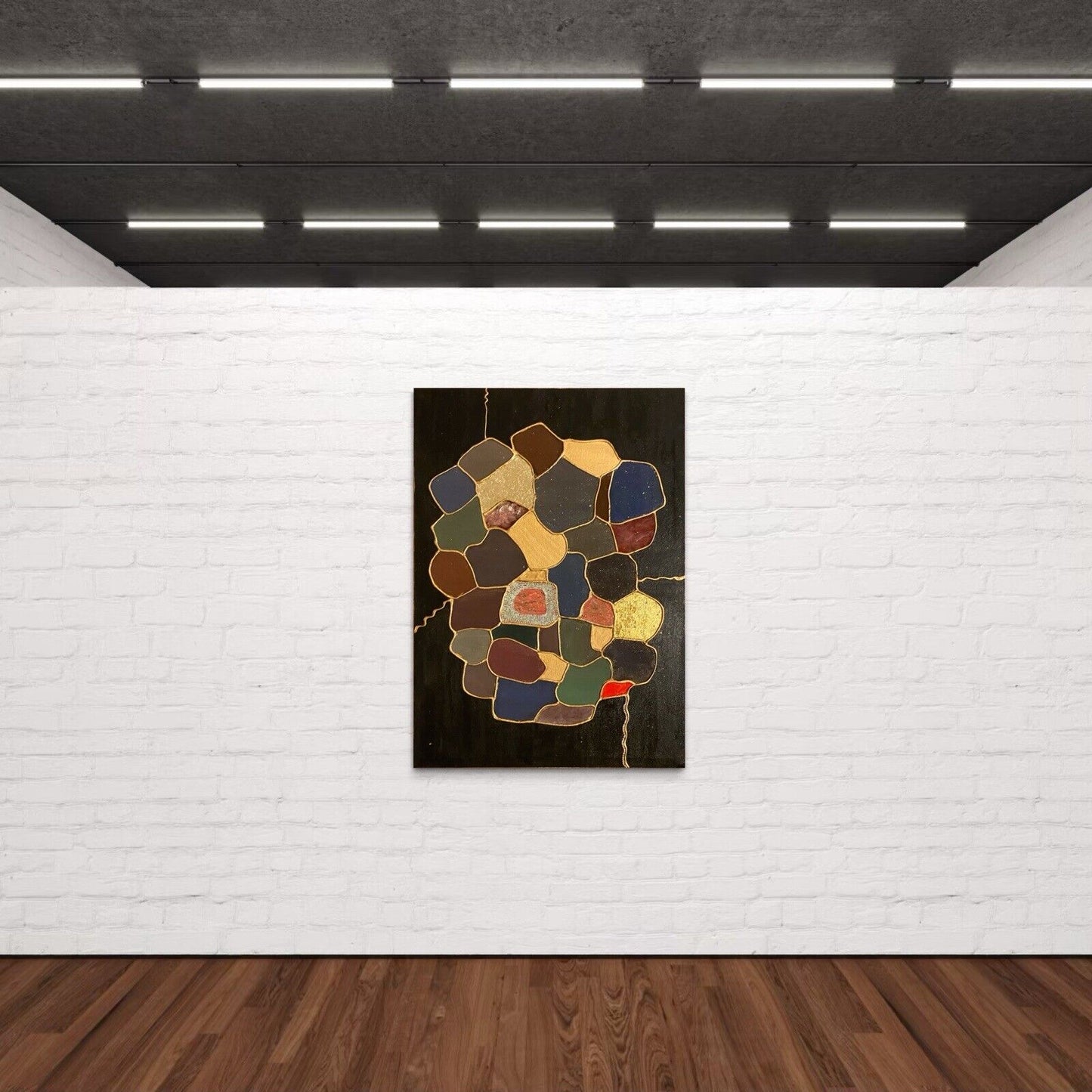 Painting Abstract Acrylic 3D Effect Black & Multicolor Canvas