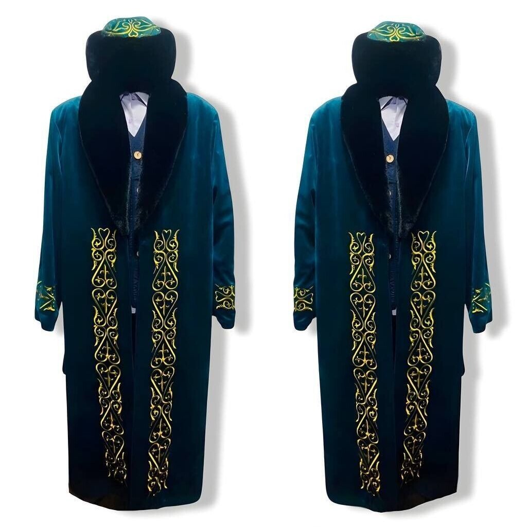 Shapan Chapan Kazakh Ethnic Luxury Jacket Set Turquoise XXXL