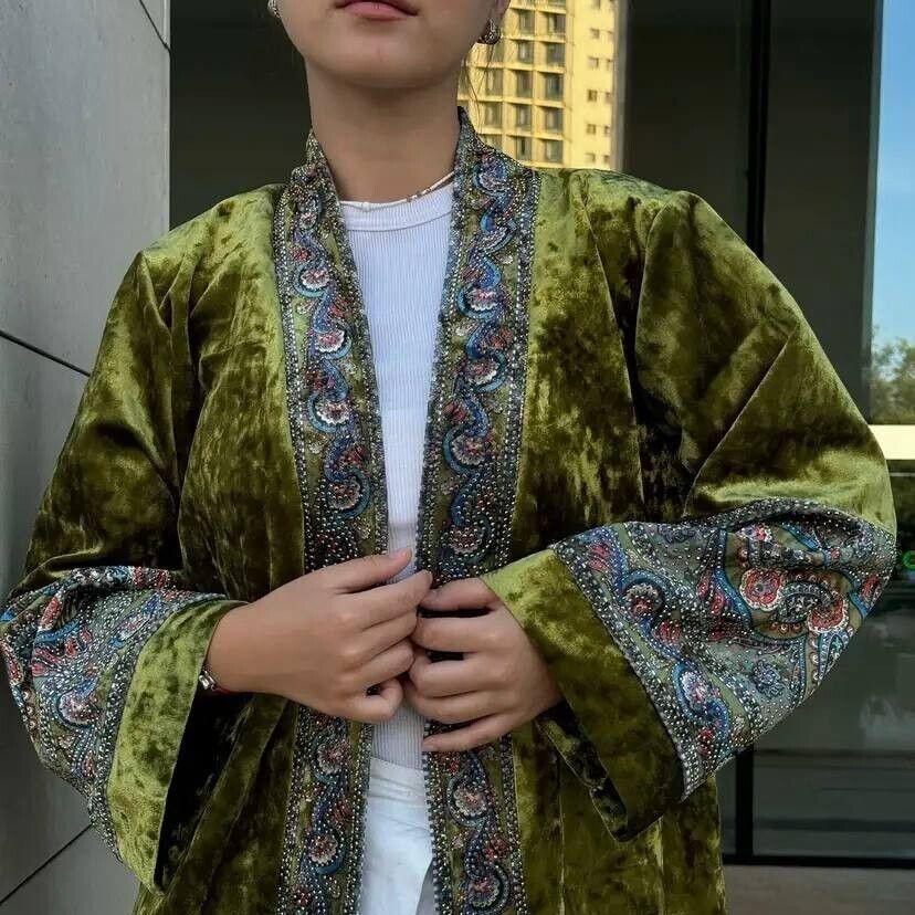 Women's Shapan Dress Shirt Ethno Kazakh Green