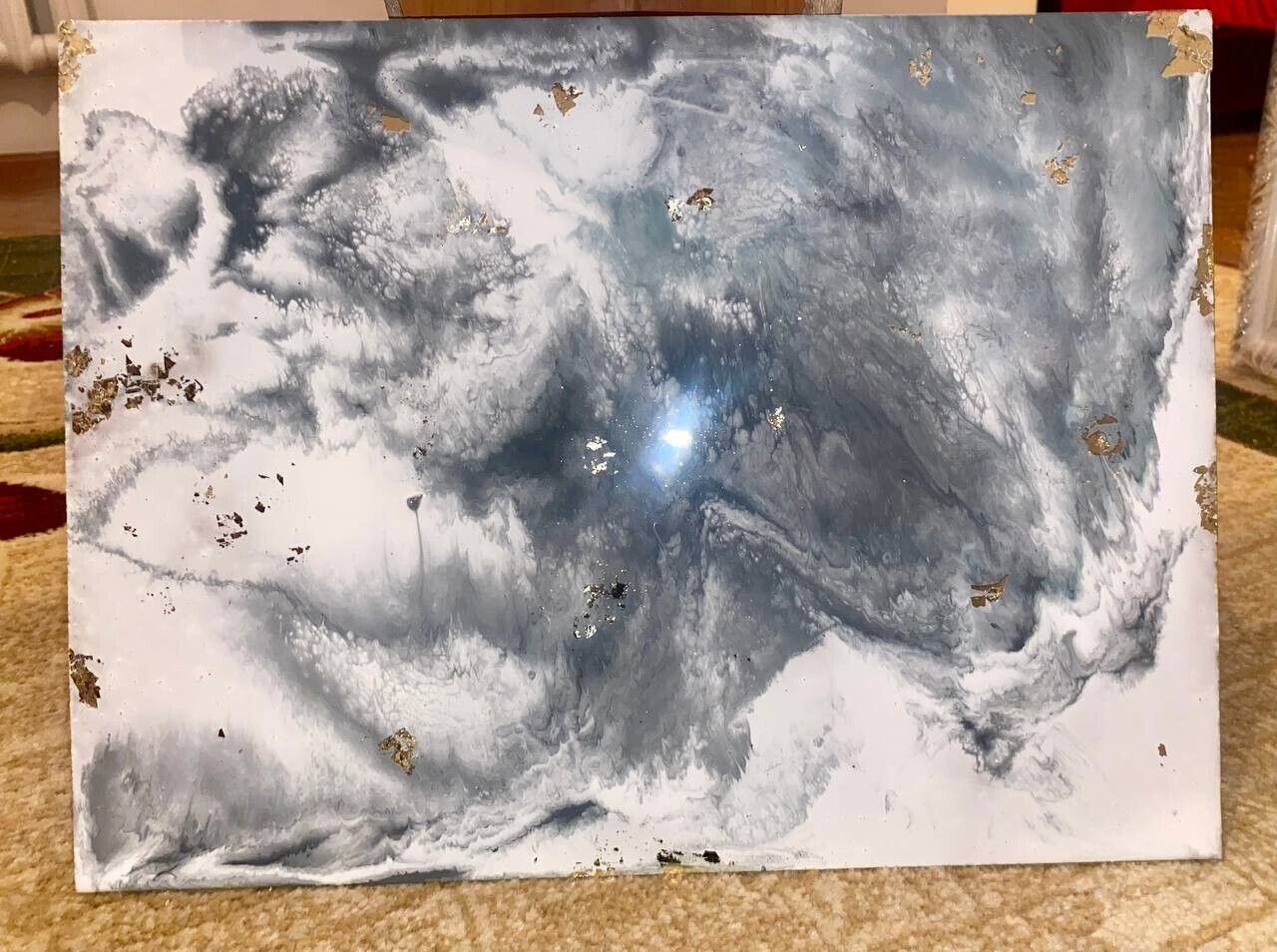 Painting Handmade Abstract  - Epoxy Resin, Marble 30 x 40 cm