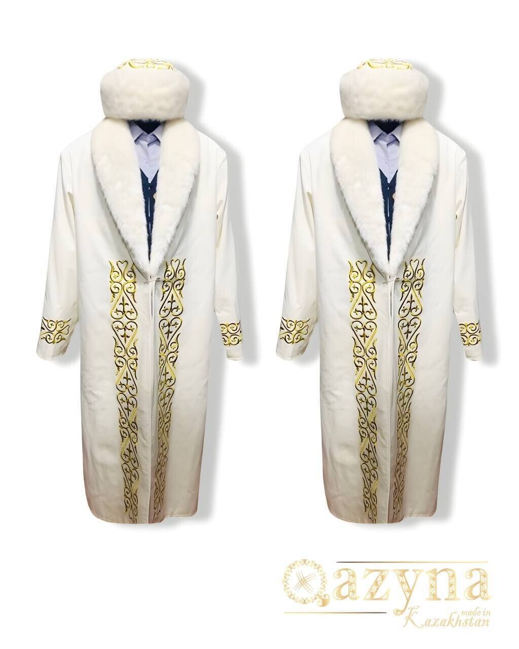 Shapan Chapan Kazakh Mongol Ethnic Luxury Jacket (size Standard) White