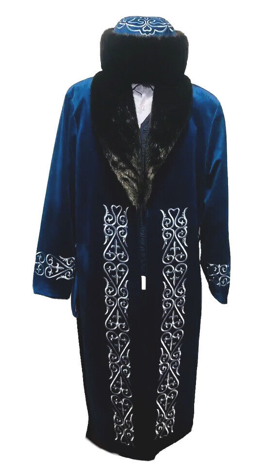 Shapan Chapan Kazakh Mongol Luxury Jacket Set Blue