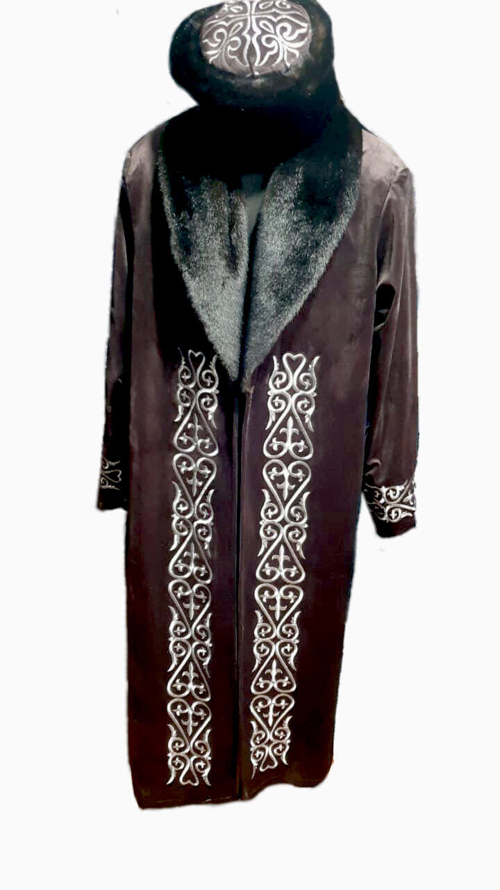 Shapan Chapan Kazakh Mongol Ethnic Luxury Jacket XXL Brown