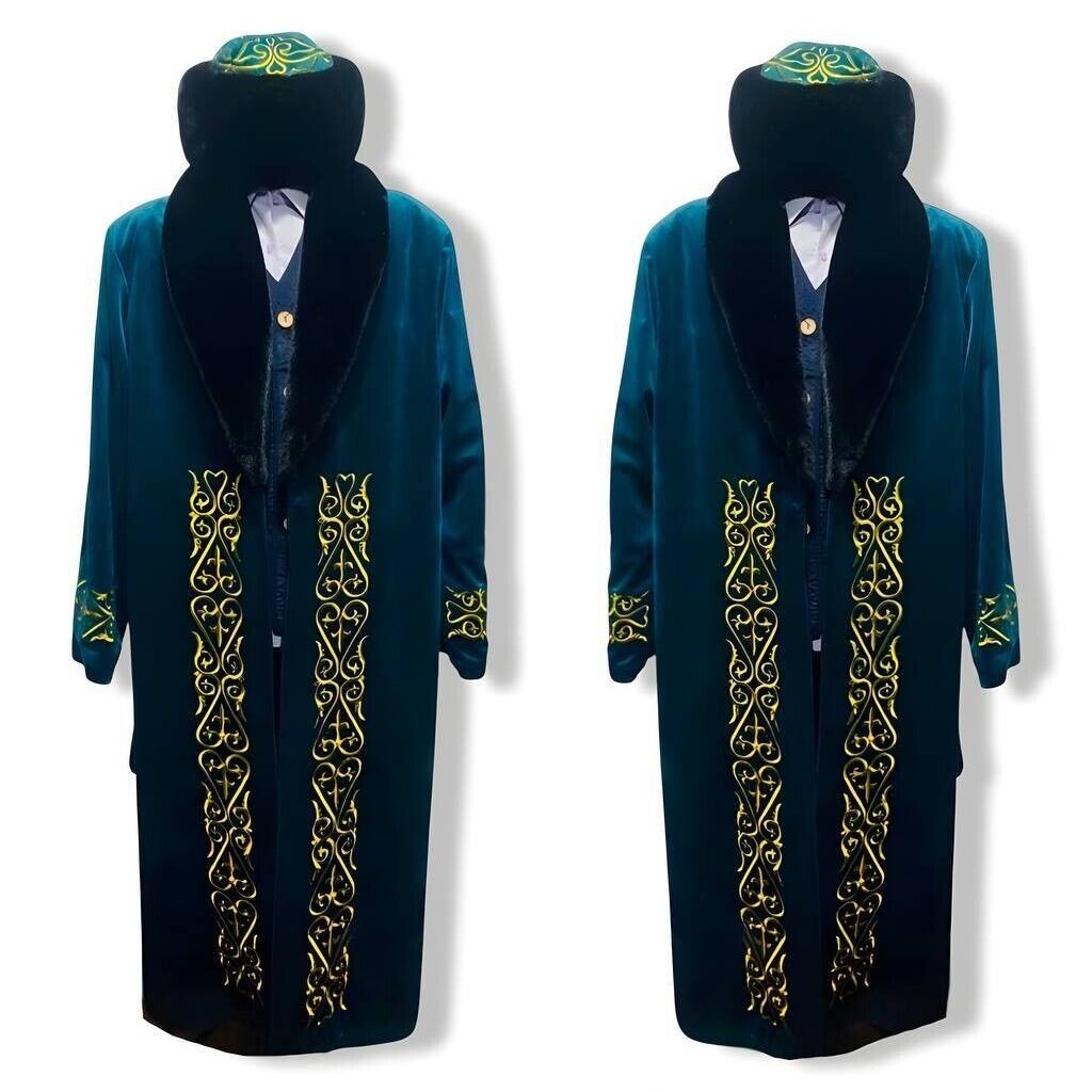 Shapan Chapan Kazakh Ethnic Luxury Jacket Set Turquoise XL