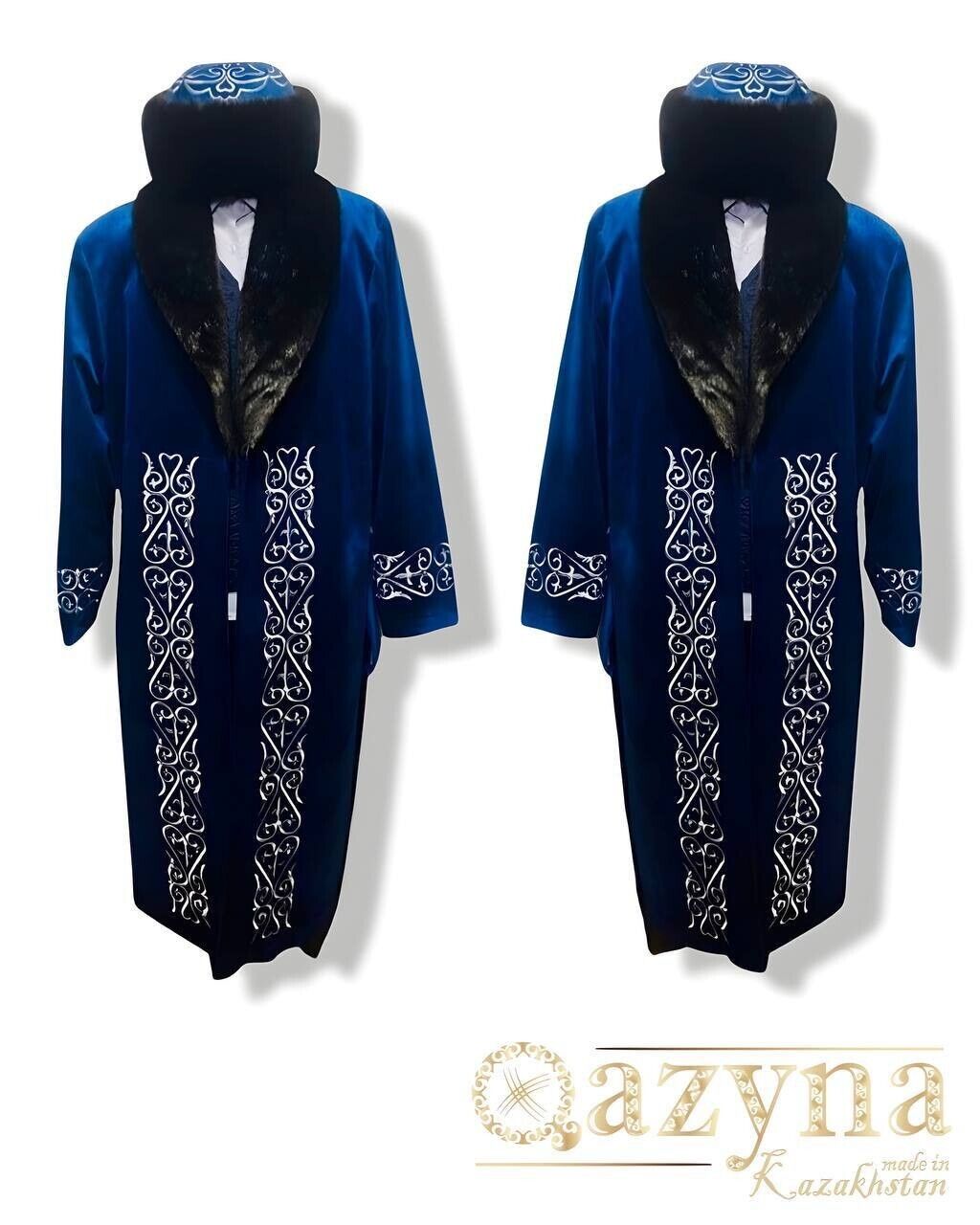 Shapan Chapan Kazakh Luxury Jacket Set Blue and Green XXL