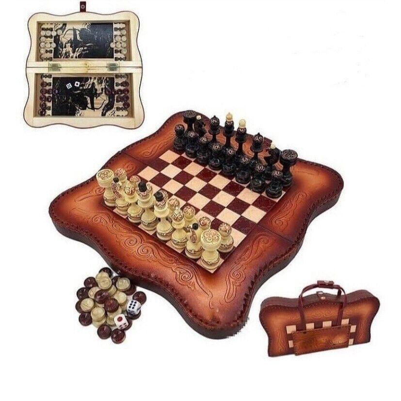 Chess Set Rare Vintage Handmade, 3-in-1