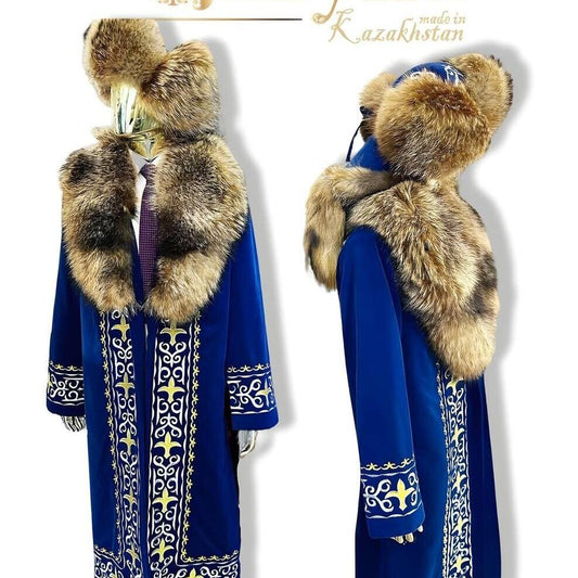 Shapan Authentic Kazakh Jacket with Fox and Raccoon Fur