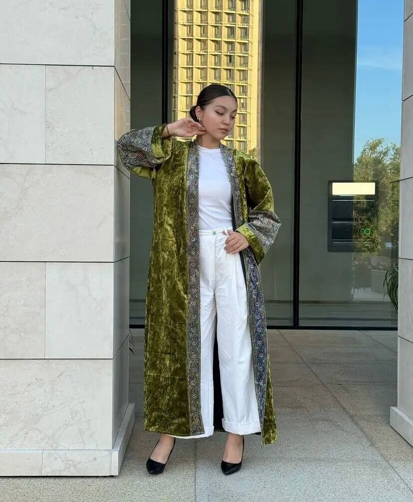 Women's Shapan Dress Shirt Ethno Kazakh Green