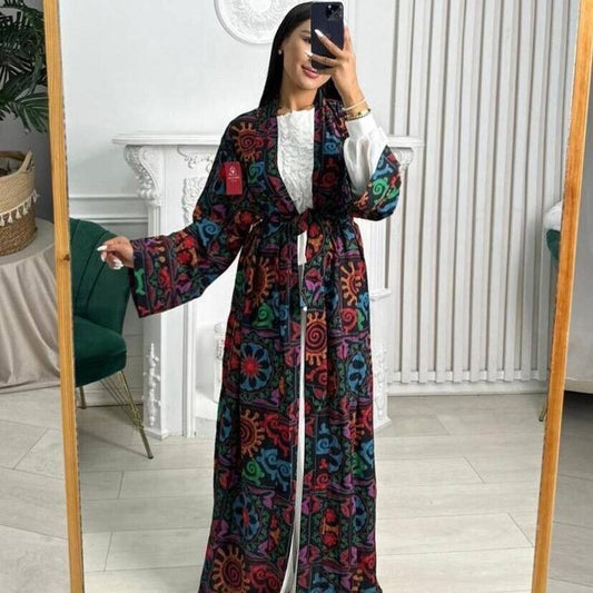 Women's Kazakh Pattern Silk Abaya Dress FREE Shipping