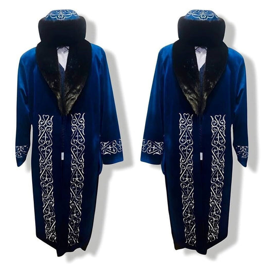 Shapan Chapan Kazakh Mongol Luxury Jacket Set Blue