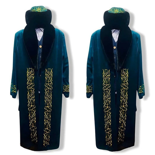 Shapan Chapan Kazakh Ethnic Luxury Jacket Set Turquoise XXL