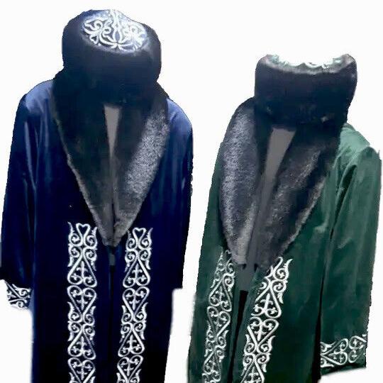 Shapan Chapan Kazakh Luxury Jacket Set Blue and Green XXL