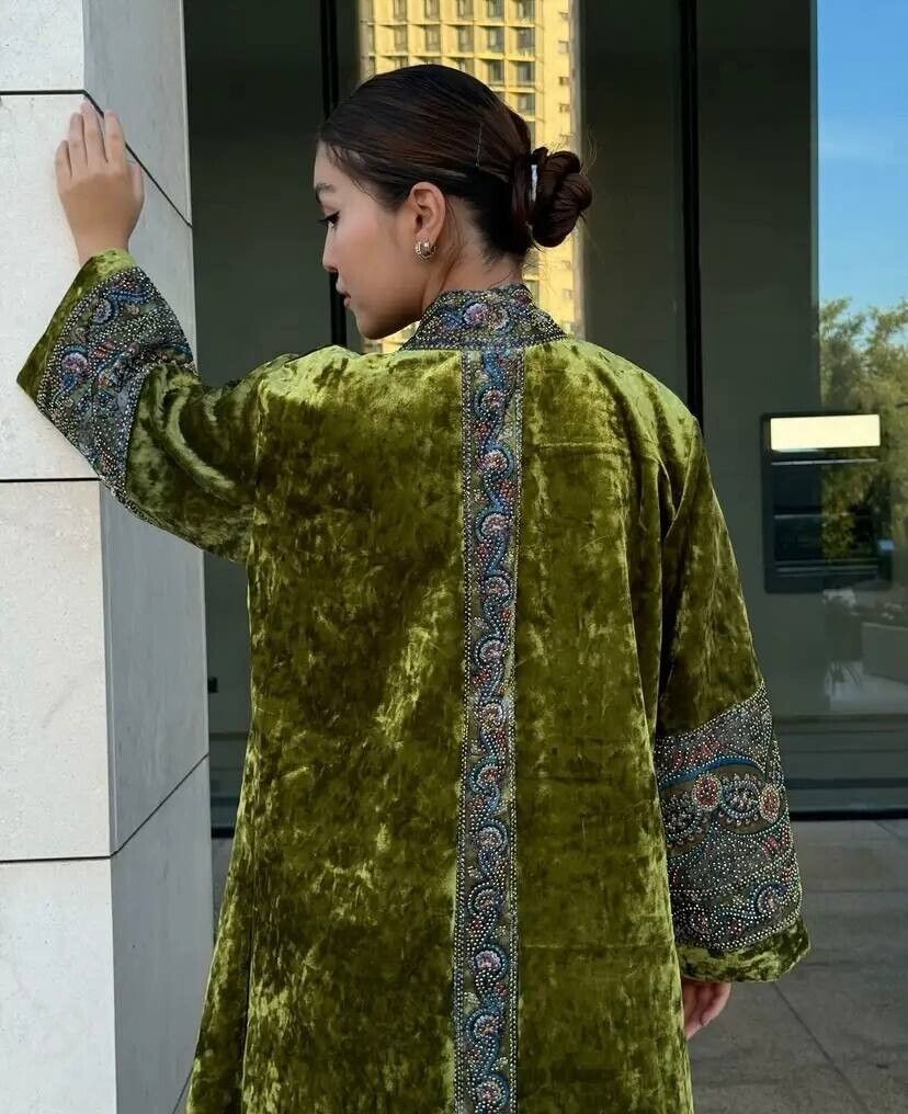 Women's Shapan Dress Shirt Ethno Kazakh Green